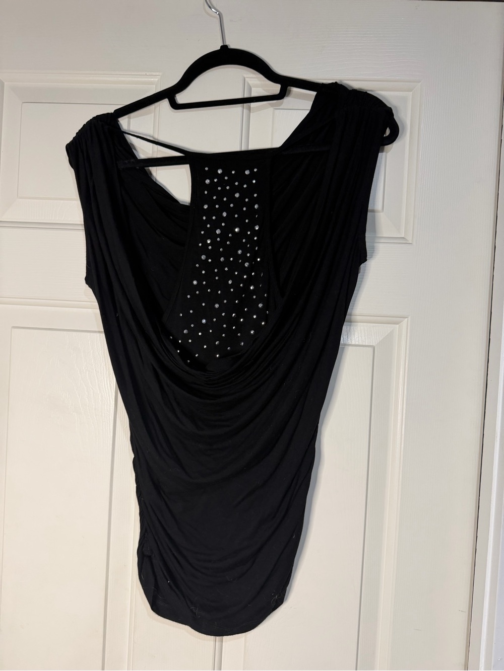 ICON Black Draped Open-Back Top with Stud Accents
